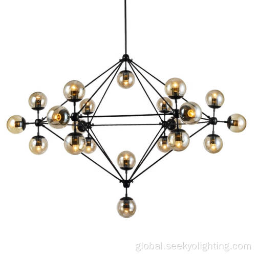 Nordic Pendant Light Vintage multi glass black metal chandelier Manufactory